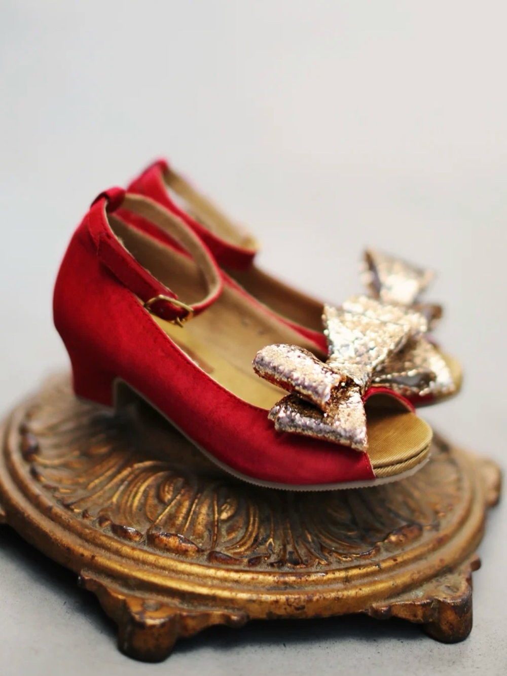 Joyfolie VALERIA HEEL IN RED with Gold Sequin Bow